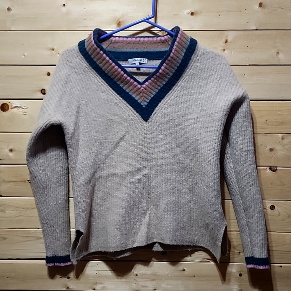 Madewell Tipped Forrest V-Neck Sweater Size Small Women's